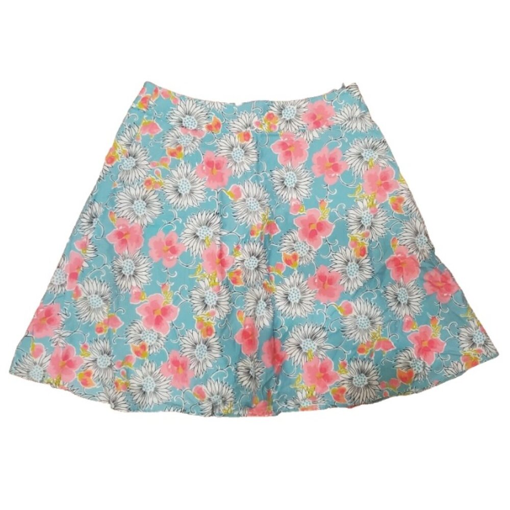 Nine West Light Blue, Pink, & White Floral Flare Knee-Length Skirt Size 10